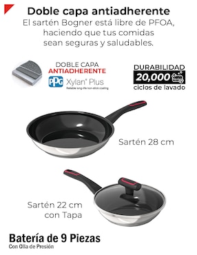 Batería de cocina Bogner de acero inoxidable antiadherente titanio 9 piezas