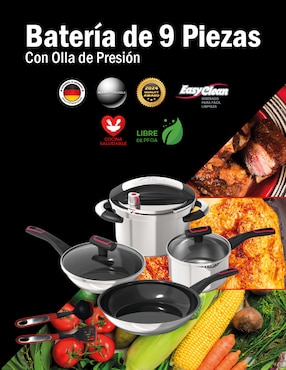 Batería de cocina Bogner de acero inoxidable antiadherente titanio 9 piezas