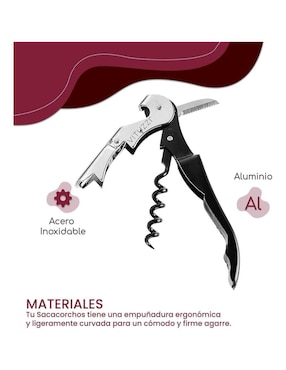 Sacacorchos de palanca Vituzzi de acero inoxidable
