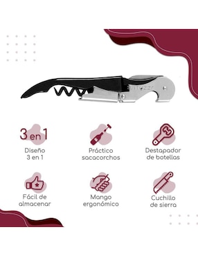 Set sacacorchos de palanca Vituzzi de acero inoxidable