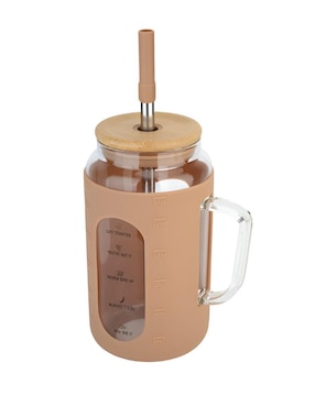 Vaso con tapa y popote Xtellar de vidrio con 3 piezas