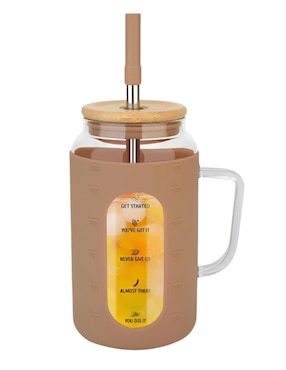 Vaso con tapa y popote Xtellar de vidrio con 3 piezas