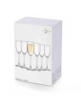 Set de copas para champán Xtellar de cristal 6 piezas