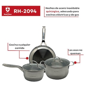 Batería de cocina Royal Haus Diamond de acero inoxidable antiadherente convencional 8 piezas