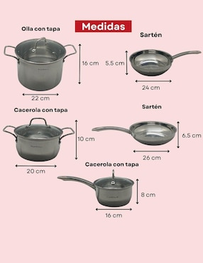 Batería de cocina Royal Haus Diamond de acero inoxidable antiadherente convencional 8 piezas