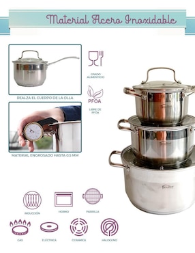 Batería de cocina Rd Royal Cook de acero inoxidable 12 piezas