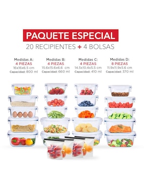 Set de contenedor para refrigerador Zanetti de vidrio 20 piezas