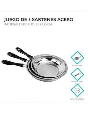Set de sartenes Yajad Hogar de acero inoxidable 3 piezas