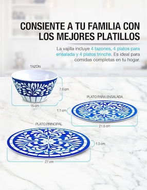 Vajilla cerrada Casa Litus de melamina para 4 personas