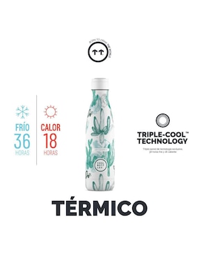 Termo Cool Bottles de acero inoxidable Watercolor Cactus con tapa rosca 500 ml