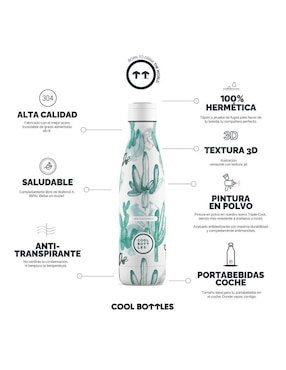 Termo Cool Bottles de acero inoxidable Watercolor Cactus con tapa rosca 500 ml
