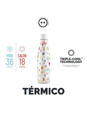 Termo Cool Bottles de acero inoxidable Paula Alenda - Crazy Skulls con tapa rosca 500 ml