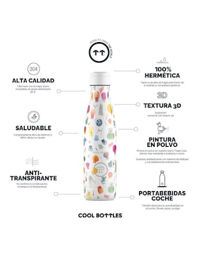 Termo Cool Bottles de acero inoxidable Paula Alenda - Crazy Skulls con tapa rosca 500 ml