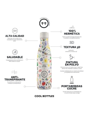 Termo Cool Bottles de acero inoxidable Good vibes con tapa rosca 500 ml