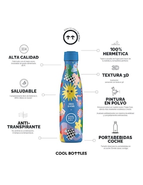 Termo Cool Bottles de acero inoxidable Sunshine fiesta con tapa rosca 500 ml