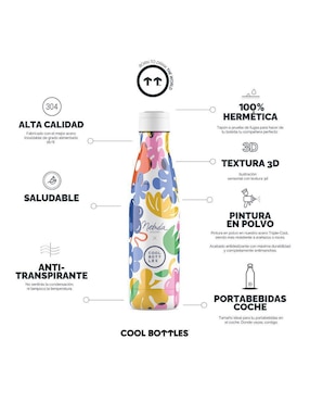 Termo Cool Bottles de acero inoxidable Nébula floral madness con tapa rosca 500 ml