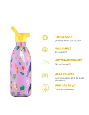 Botella de agua Cool Bottles de acero inoxidable Kids fly free con tapa rosca 500 ml