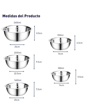 Set bowl Bluelander 5 piezas de acero inoxidable