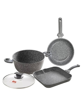 Batería de cocina Accademia Mugnano Cuore di pietra de aluminio forjado antiadherente minerales naturales 4 piezas