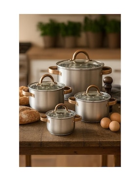 Batería de cocina Haus Roland de acero inoxidable antiadherente convencional 8 piezas