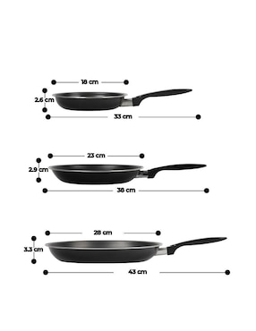 Set de sartenes Queen Sense LOVE COOK de aluminio anodizado 3 piezas