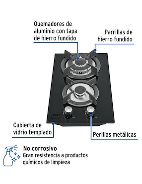 Parrilla de gas Foset PAE-302GV de vidrio templado