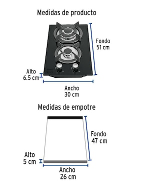 Parrilla de gas Foset PAE-302GV de vidrio templado