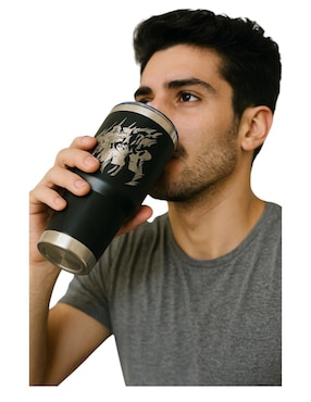 Set termo Luxo Mx de acero inoxidable Los Caballeros del Zodiaco con tapa push pull 887 ml