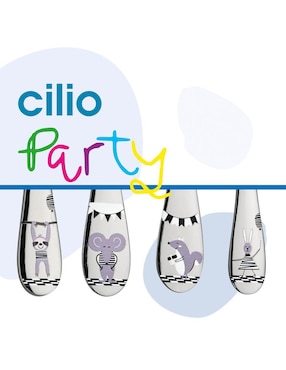 Set cubiertos infantil Cilio party de acero inoxidable 4 piezas