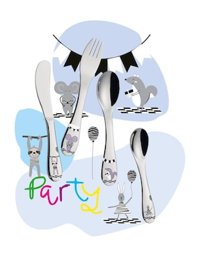 Set cubiertos infantil Cilio party de acero inoxidable 4 piezas