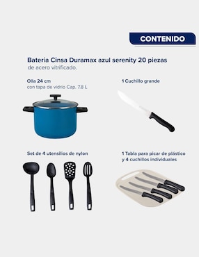 Batería de cocina Cinsa Duramax de acero vitrificado antiadherente sin PFOA 20 piezas