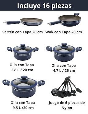 Batería de cocina HSM de aluminio antiadherente minerales naturales 16 piezas