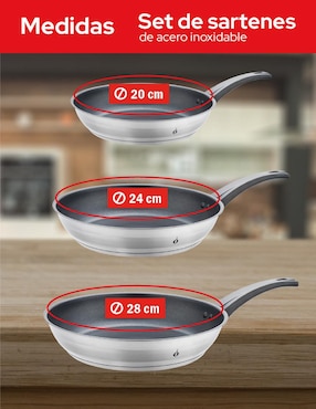 Set de sartenes Cookit de acero inoxidable 3 piezas