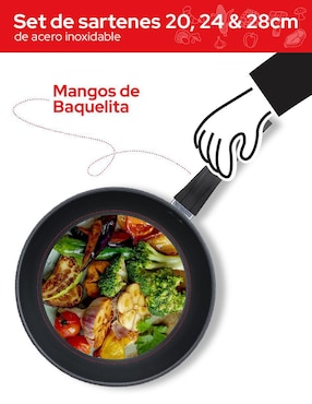 Set de sartenes Cookit de acero inoxidable 3 piezas