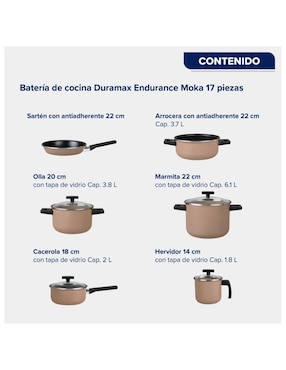 Batería de cocina Cinsa Duramax de acero vitrificado antiadherente sin PFOA 17 piezas