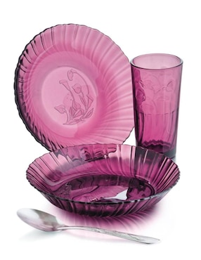 Vajilla cerrada Libbey crisa morado de vidrio para 4 personas