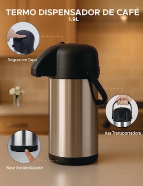 Termo Dolcetti de acero inoxidable 1.9 L con tapa a presión