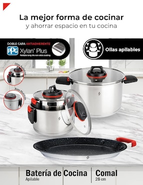 Batería de cocina Bogner de acero inoxidable antiadherente titanio 7 piezas