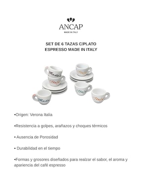 Set de tazas espresso Ancap Made In Italy 12 piezas