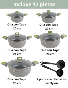 Batería de cocina Cooks Master RK1595GV de aluminio antiadherente minerales naturales 12 piezas