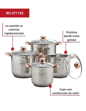 Batería de cocina Royal Haus By Apolo Azaria de acero inoxidable antiadherente sin PFOA 8 piezas