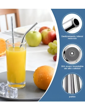 Set popote con limpiador Xtellar de acero con 12 piezas