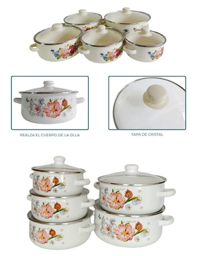 Batería de cocina RD Royal Cook W16-24 de acero porcelanizado 10 piezas
