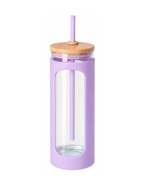 Vaso con tapa y popote Güish de cristal