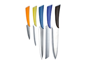 Set de 5 cuchillos con mango de colores y 1 block de madera Siglo