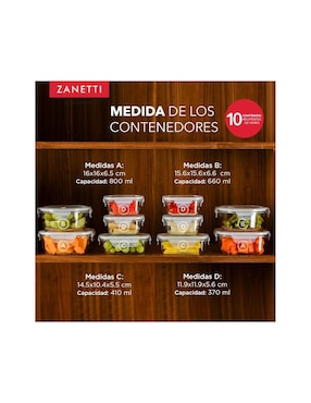 Set de contenedor para refrigerador Zanetti de vidrio 20 piezas