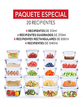 Set de contenedor para refrigerador Zanetti de vidrio 20 piezas