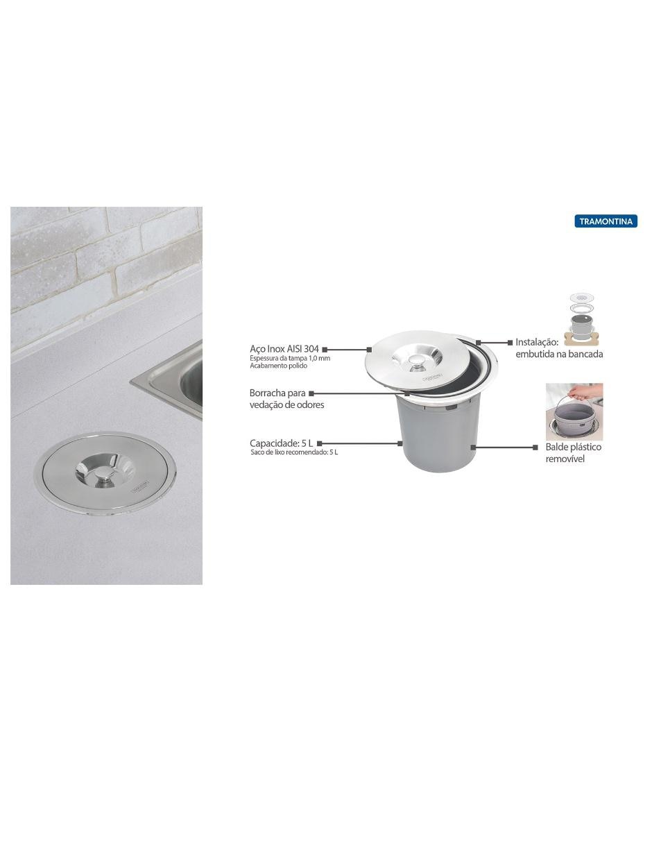 Bote de basura para empotrar inoxidable Clean 5 Litros 2