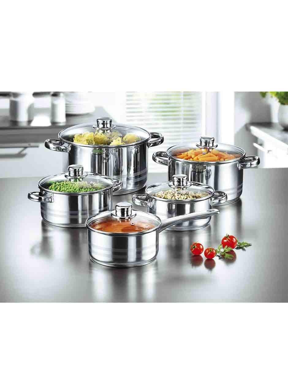 Batería de cocina de acero inoxidable antiadherente 10 piezas 2