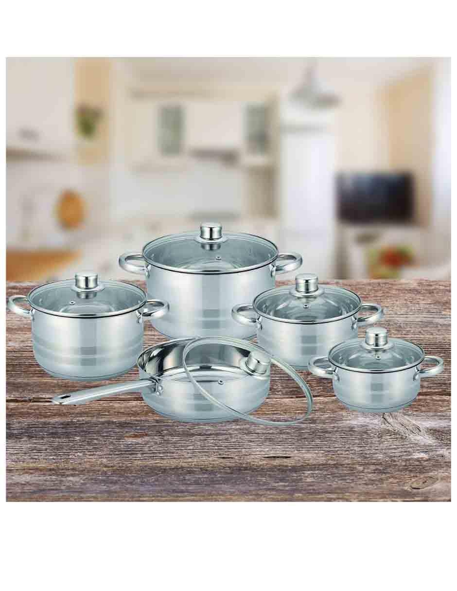 Batería de cocina de acero inoxidable antiadherente 10 piezas 4